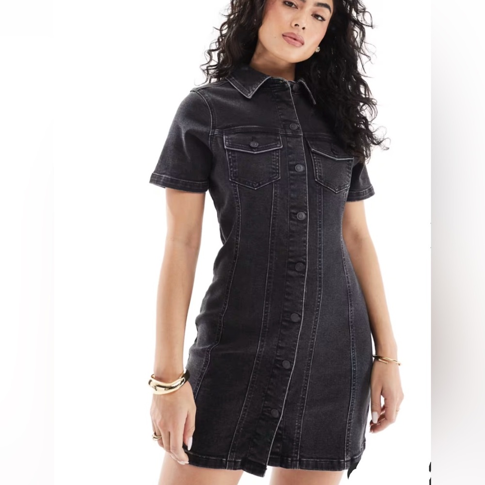 Black Denim Fitted Mini Dress